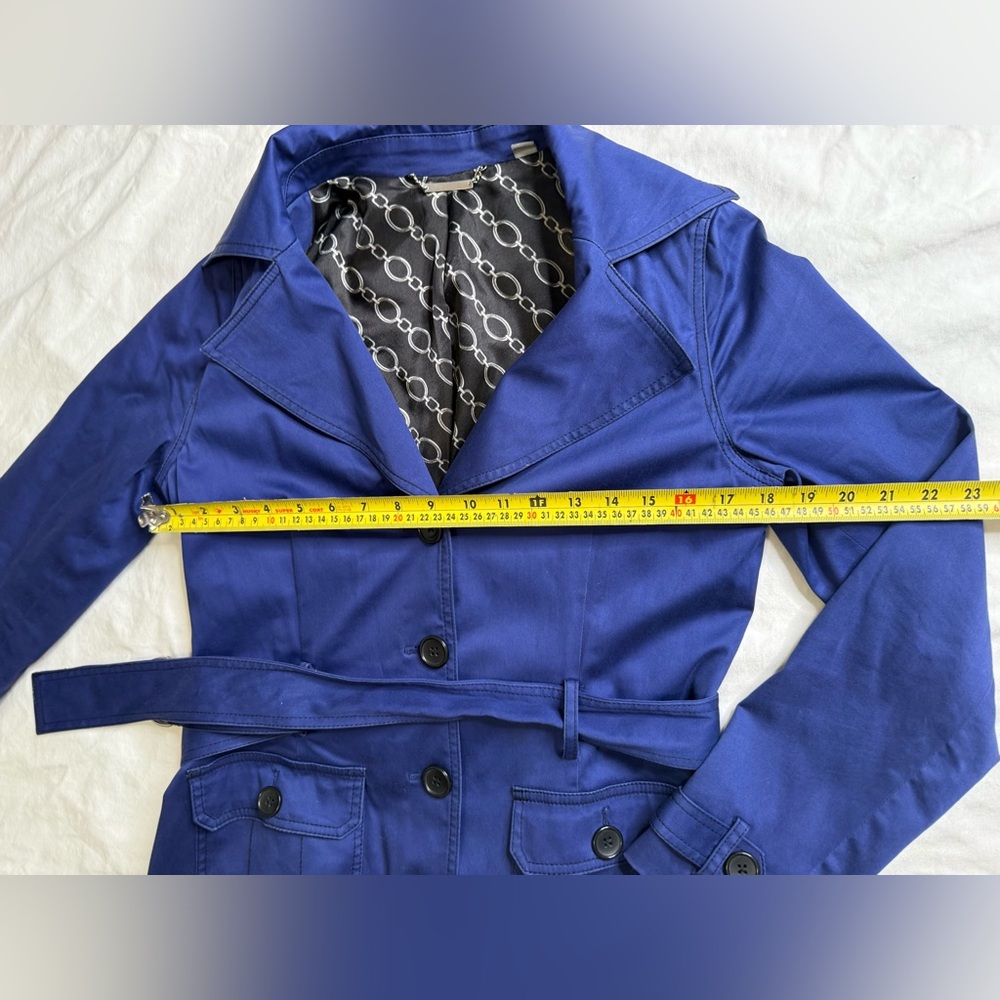 Apt. 9 Cobalt Blue Cotton Blend Trench Coat Belted Classic Spring Jacket Small - Picture 11 of 12